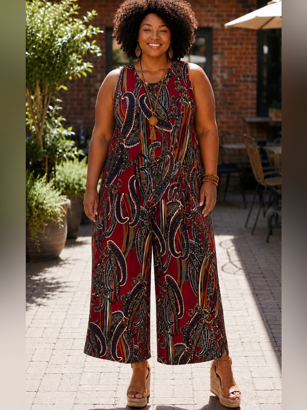Paisley Burgundy Print Wide-Leg Jumpsuit (14-16) - Picture 9 of 9